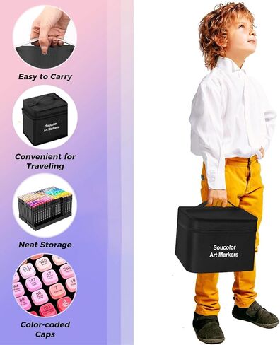 Soucolor Alcohol Markers Set, 101 Dual Tip Permanent Artist Coloring Markers for Adult Coloring Books, Sketching and Illustrations, Card Making Art Supplies Drawing Set with Case for Easy Storage in Kuwait