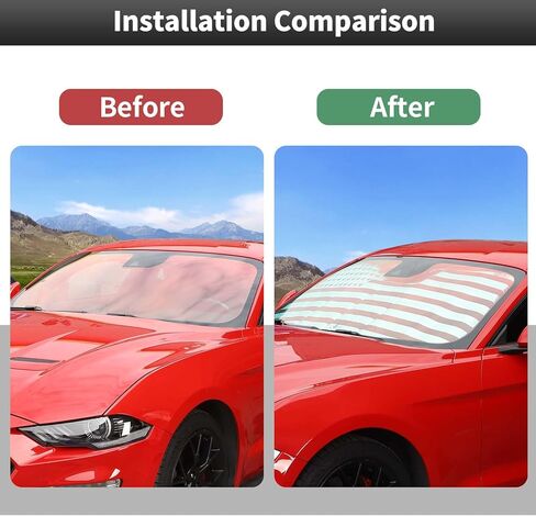 مظلة للزجاج الأمامي من CheroCar لسيارة Ford Mustang 2015-2025+، مظلة شمسية للنافذة الأمامية قابلة للطي وواقي من الشمس ملحقات داخلية رقائق الألومنيوم العلم الأمريكي in Saudi Arabia
