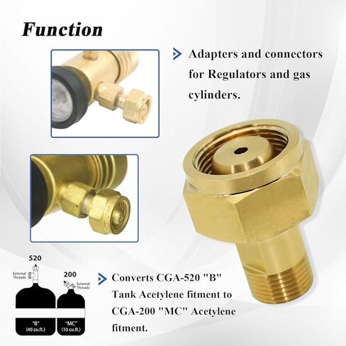CGA-520 B Tank Acetylene to CGA-200 MC Acetylene Regulator, Acetylene Adapter, Brass in Kuwait