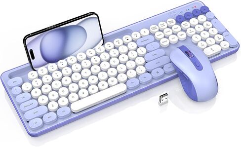 Wireless Keyboard and Mouse Backlit - Typewriter Keyboard with Detachable Wrist Rest, Retro Round Keycaps, Light Up Letters, 2.4G Cordless Combo for Mac, Windows, PC, Laptop, Trueque [2024 Upgraded] in Kuwait