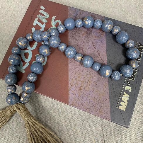 Handcrafted Farmhouse Wooden Decorative Beads Garland, Table Tray Boho Wood Beads with Tassel, Small Rustic Antique Decor for Home and Events (Rustic White) in Saudi Arabia