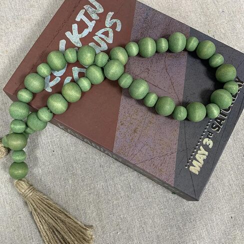Handcrafted Farmhouse Wooden Decorative Beads Garland, Table Tray Boho Wood Beads with Tassel, Small Rustic Antique Decor for Home and Events (Rustic White) in Saudi Arabia