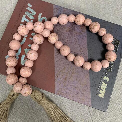 Handcrafted Farmhouse Wooden Decorative Beads Garland, Table Tray Boho Wood Beads with Tassel, Small Rustic Antique Decor for Home and Events (Rustic White) in Saudi Arabia