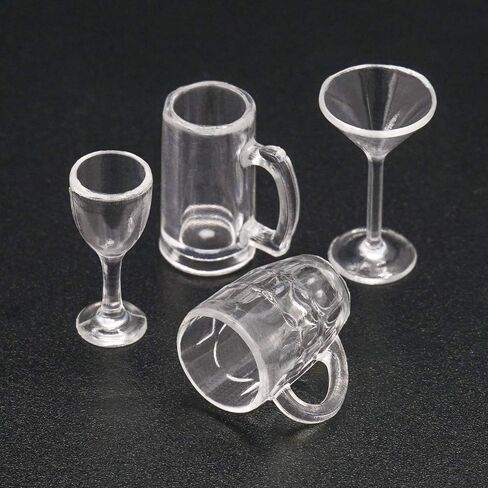 Odoria Dollhouse Drinking Glasses Miniature: 1/12 Scale Wine Cocktail Glass for Kitchen Bar - Mini Beer Mug Stein Highball Glass Clear 4Pcs in Saudi Arabia