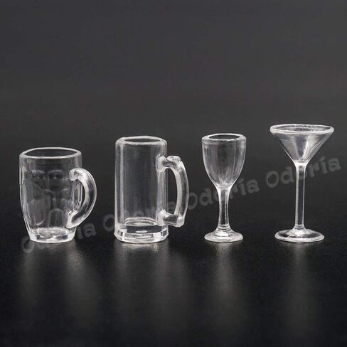 Odoria Dollhouse Drinking Glasses Miniature: 1/12 Scale Wine Cocktail Glass for Kitchen Bar - Mini Beer Mug Stein Highball Glass Clear 4Pcs in Saudi Arabia