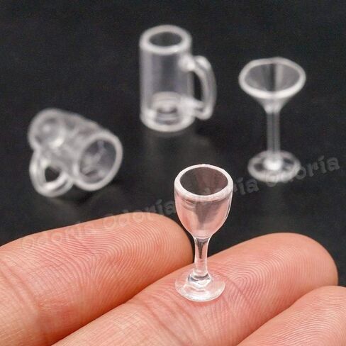 Odoria Dollhouse Drinking Glasses Miniature: 1/12 Scale Wine Cocktail Glass for Kitchen Bar - Mini Beer Mug Stein Highball Glass Clear 4Pcs in Saudi Arabia