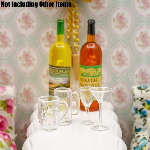Odoria Dollhouse Drinking Glasses Miniature: 1/12 Scale Wine Cocktail Glass for Kitchen Bar - Mini Beer Mug Stein Highball Glass Clear 4Pcs in Saudi Arabia