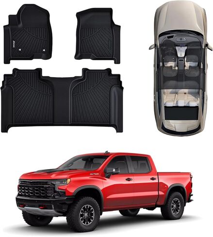 سجادات أرضية لسيارة 2019-2025 Chevy Silverado/GMC Sierra 1500 و2020-2025 Silverado/Sierra 2500HD/3500HD Crew Cab (مناسبة للتخزين الخلفي تحت المقعد ومقعد الدلو الأمامي)، بطانات أرضية TPE لجميع الأحوال الجوية in Saudi Arabia