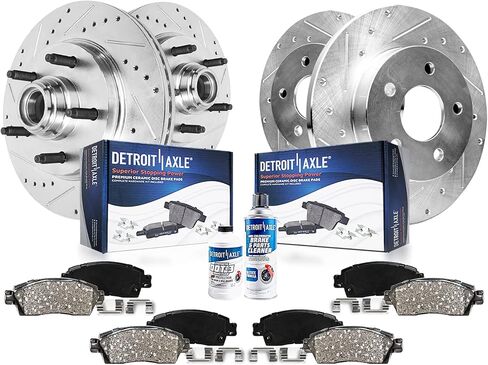 محور ديترويت - طقم فرامل لـ 2000-2003 Ford F-150 2WD 5Lug - [2002 Lincoln Blackwood] دوارات فرامل قرصية محفورة وخلفية مشقوقة وسادات فرامل سيراميك 2001 2002 بديلة in Kuwait