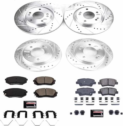 Power Stop K8345 Front and Rear Z23 Carbon Fiber Brake Pads with Drilled & Slotted Brake Rotors Kit For Hyundai Veloster 2019-2021, Kia Forte 2020-2022 [Model Specific] in Kuwait