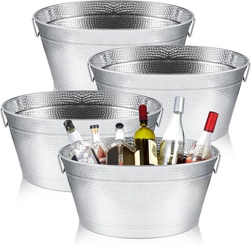 Uiifan 2 Pcs 24 Quart 6 Gallon Hammered Stainless Steel Beverage Tub Heavy Duty Oval Metal Large Ice Bucket for Drinks Bucket Cooler Ice Container for Bar Wedding Parties Anniversary Wine (Bronze) in Kuwait