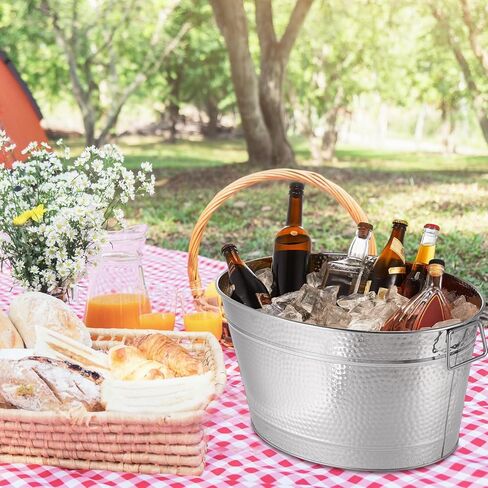 Uiifan 2 Pcs 24 Quart 6 Gallon Hammered Stainless Steel Beverage Tub Heavy Duty Oval Metal Large Ice Bucket for Drinks Bucket Cooler Ice Container for Bar Wedding Parties Anniversary Wine (Bronze) in Kuwait