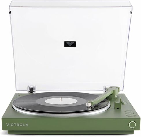 قرص دوار بلوتوث أوتوماتيكي بالكامل من Victrola مع خرطوشة Audio Technica ATN3600L، وظيفة التكرار التلقائي، مشغل تسجيل فينيل بسرعتين، تدفق بلوتوث لاسلكي، Preamp وطبق من الألومنيوم in Saudi Arabia