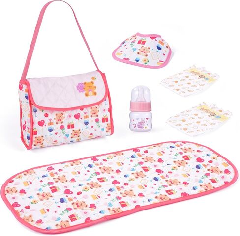 BABESIDE 6 Pcs Reborn Baby Doll Accessories Set for 17-22 Inch Dolls, Feeding & Diaper Bag Play Set with Bib, Bottle, Diapers & Changing Pad, Pretend Baby Care Toy Gift for Girls (Doll Not Included) in Saudi Arabia