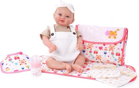 BABESIDE 6 Pcs Reborn Baby Doll Accessories Set for 17-22 Inch Dolls, Feeding & Diaper Bag Play Set with Bib, Bottle, Diapers & Changing Pad, Pretend Baby Care Toy Gift for Girls (Doll Not Included) in Saudi Arabia