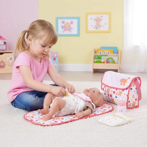 BABESIDE 6 Pcs Reborn Baby Doll Accessories Set for 17-22 Inch Dolls, Feeding & Diaper Bag Play Set with Bib, Bottle, Diapers & Changing Pad, Pretend Baby Care Toy Gift for Girls (Doll Not Included) in Saudi Arabia