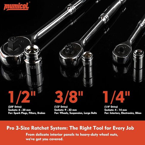 320-Piece Mechanic Tool Set, 1/4" 3/8" 1/2" Drive SAE & Metric Socket Set with 72-Tooth Ratchet, CR-V Steel – Complete Tool Kit for Car Maintenance, Home DIY, and Mechanics in Kuwait