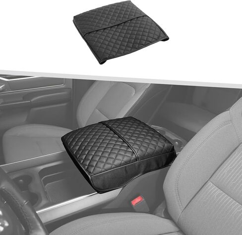 Jimen for Ram Armrest Cover, Leather Center Console Cover Fit for Dodge Ram 2018-2024 (Black) in Saudi Arabia