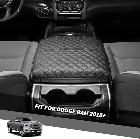 Jimen for Ram Armrest Cover, Leather Center Console Cover Fit for Dodge Ram 2018-2024 (Black) in Saudi Arabia