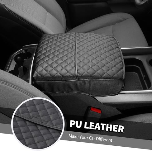 Jimen for Ram Armrest Cover, Leather Center Console Cover Fit for Dodge Ram 2018-2024 (Black) in Saudi Arabia