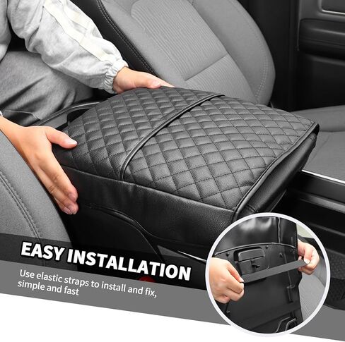Jimen for Ram Armrest Cover, Leather Center Console Cover Fit for Dodge Ram 2018-2024 (Black) in Saudi Arabia