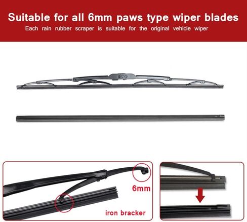 OEM Quality 2pcs Car windscreen Wiper Blade Insert Natural Rubber Strip NR 6mm (Refill) 14"16"17"18"19"20"21"22"24"26"28" Perfect fit for windshields (Size : 18 inch 450mm) in Kuwait