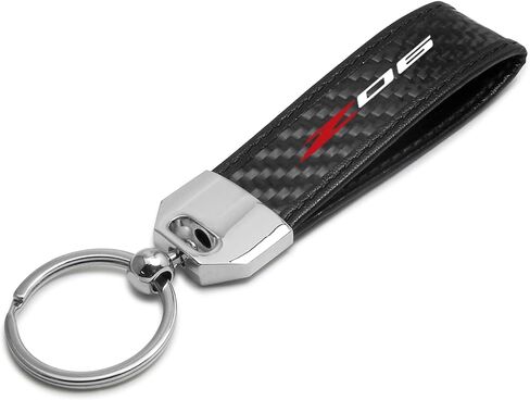 iPick Image for Chevrolet Corvette C8 Z06 Real Carbon Fiber Strap with Black Leather Stitching Edge Key Chain - Official Licensed in Saudi Arabia