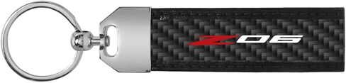 iPick Image for Chevrolet Corvette C8 Z06 Real Carbon Fiber Strap with Black Leather Stitching Edge Key Chain - Official Licensed in Saudi Arabia