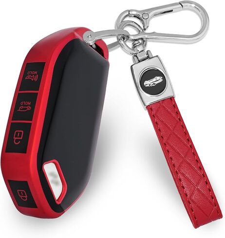 Car Key Cover for Kia Red Car Key Fob Case Fits for Kia K5 Gt K5 K4 Sorento Telluride Seltos Sportage 5 Buttons TPU Key Case with Leather Keychain in Saudi Arabia