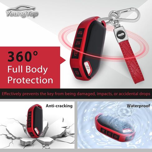 Car Key Cover for Kia Red Car Key Fob Case Fits for Kia K5 Gt K5 K4 Sorento Telluride Seltos Sportage 5 Buttons TPU Key Case with Leather Keychain in Saudi Arabia