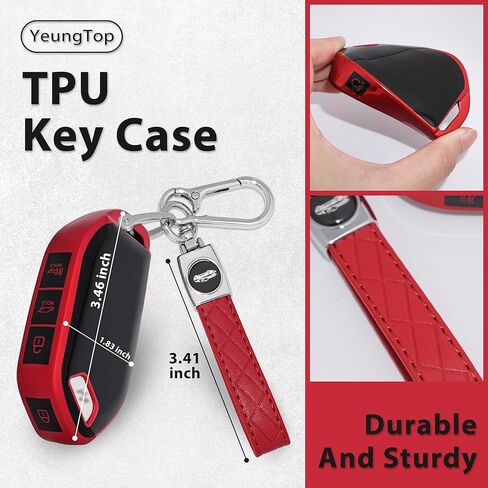 Car Key Cover for Kia Red Car Key Fob Case Fits for Kia K5 Gt K5 K4 Sorento Telluride Seltos Sportage 5 Buttons TPU Key Case with Leather Keychain in Saudi Arabia