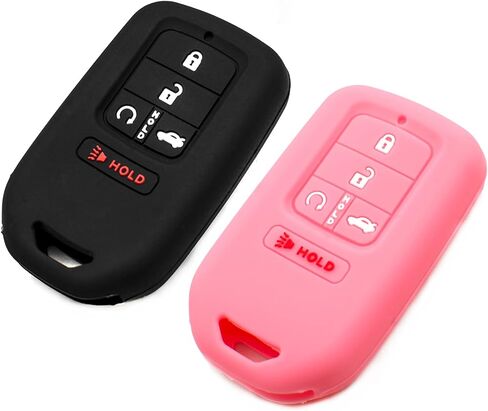 Silicone Key Fob Cover Fit for Honda Civic Accord Pilot CR-V Insight Passport Smart 5 Buttons Keys | Car Accessories | Remote Key Protection Case - Black & Black in Saudi Arabia