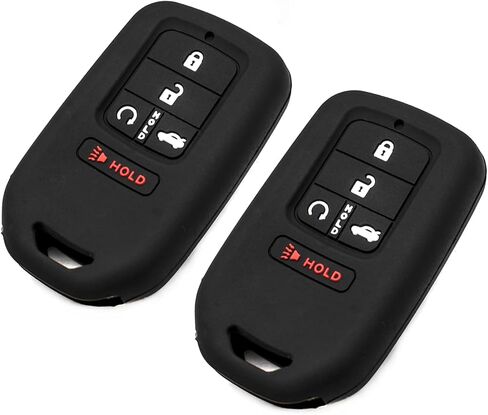Silicone Key Fob Cover Fit for Honda Civic Accord Pilot CR-V Insight Passport Smart 5 Buttons Keys | Car Accessories | Remote Key Protection Case - Black & Black in Saudi Arabia