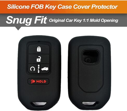 Silicone Key Fob Cover Fit for Honda Civic Accord Pilot CR-V Insight Passport Smart 5 Buttons Keys | Car Accessories | Remote Key Protection Case - Black & Black in Saudi Arabia