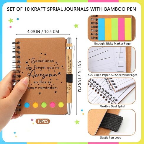 Chuangdi 20 Sets Christmas Employee Appreciation Thank You Gifts Inspirational Spiral Notebook Journal with Sticky Note Notepad Motivational Bamboo Pen Bulk for Team Teacher Coworker(Kraft) in Kuwait