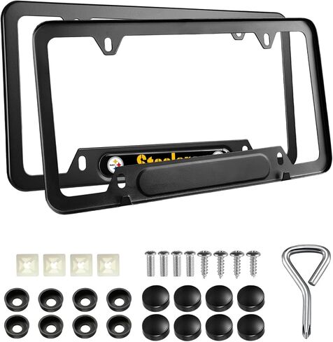 2PCS Black License Plate Frames, Premium Aluminum Alloy Weather Proof License Plate Covers with Screw Caps Cover Set in Saudi Arabia