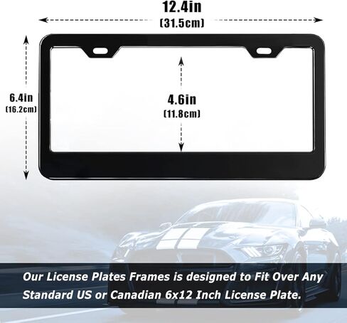 2PCS Black License Plate Frames, Premium Aluminum Alloy Weather Proof License Plate Covers with Screw Caps Cover Set in Saudi Arabia
