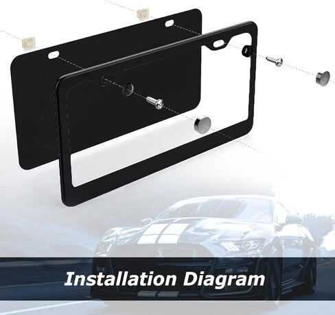 2PCS Black License Plate Frames, Premium Aluminum Alloy Weather Proof License Plate Covers with Screw Caps Cover Set in Saudi Arabia