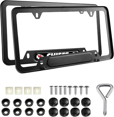 2PCS Black License Plate Frames, Premium Aluminum Alloy Weather Proof License Plate Covers with Screw Caps Cover Set in Saudi Arabia