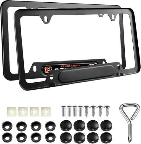 2PCS Black License Plate Frames, Premium Aluminum Alloy Weather Proof License Plate Covers with Screw Caps Cover Set in Saudi Arabia