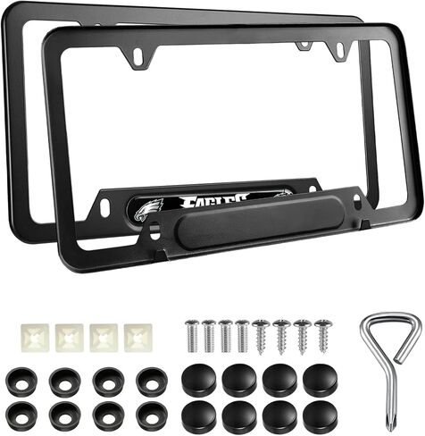 2PCS Black License Plate Frames, Premium Aluminum Alloy Weather Proof License Plate Covers with Screw Caps Cover Set in Saudi Arabia
