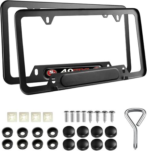 2PCS Black License Plate Frames, Premium Aluminum Alloy Weather Proof License Plate Covers with Screw Caps Cover Set in Saudi Arabia