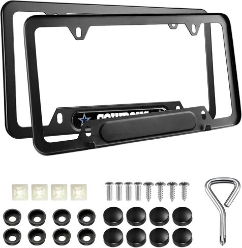 2PCS Black License Plate Frames, Premium Aluminum Alloy Weather Proof License Plate Covers with Screw Caps Cover Set in Saudi Arabia