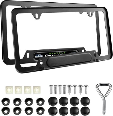 2PCS Black License Plate Frames, Premium Aluminum Alloy Weather Proof License Plate Covers with Screw Caps Cover Set in Saudi Arabia
