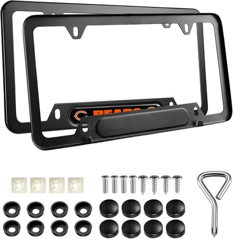 2PCS Black License Plate Frames, Premium Aluminum Alloy Weather Proof License Plate Covers with Screw Caps Cover Set in Saudi Arabia