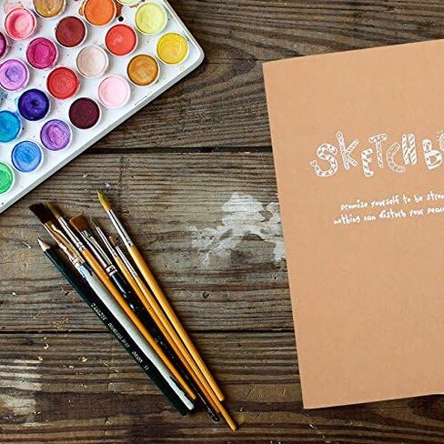 دفتر رسم وكتاب رسم بغلاف كرافت - مجموعة من كتابين رسم سادة فارغين - ورق سميك 125 جم مقاس A5، ورق 150 × 210 مم مثالي للرسم والرسم - 128 ورقة/256 صفحة - فتحة 180 درجة، قطعتان in Kuwait