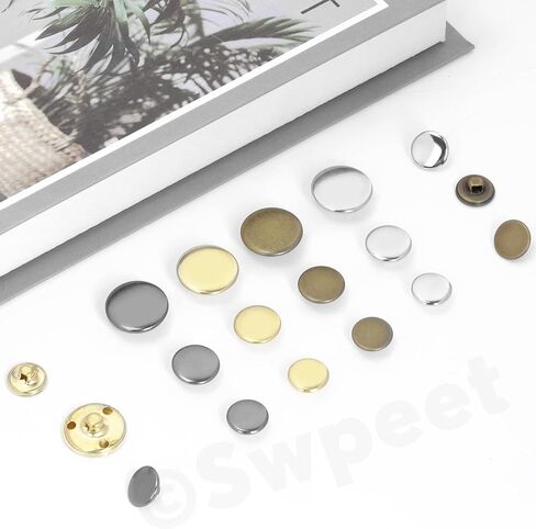 Swpeet 48 قطعة 4 ألوان 12.5 مم مجموعة متنوعة من الأزرار المعدنية العتيقة، أزرار خياطة معدنية مستديرة، أزرار سترة نحاسية عتيقة لتزيين الملابس وإكسسوارات DIY in Kuwait