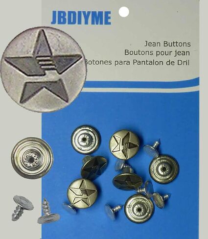 14 mm No-sew Metal Tack Jean Buttons Ct. 6 (Stars Silver) Save a Pair of Button-Fly Jeans from The Trash in Saudi Arabia