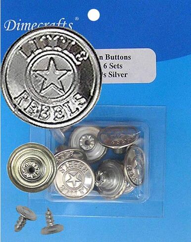 14 mm No-sew Metal Tack Jean Buttons Ct. 6 (Stars Silver) Save a Pair of Button-Fly Jeans from The Trash in Saudi Arabia