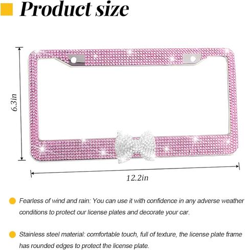 Bling Bow Car License Plate Frame, 2PCS Sparkly Rhinestone Vehicle License Plate Cover for Women Girls, Diamond Automotive Front Rear Number Tag Holder, Universal for SUV RV (Black/Red) in Saudi Arabia